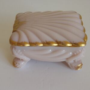 Cambridge Crown Tuscan Pink Glass Trinket Box With Gold Trim